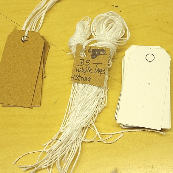 35 White  Hanging Price Tags. Die cut with holes and string - Picture 2 of 2